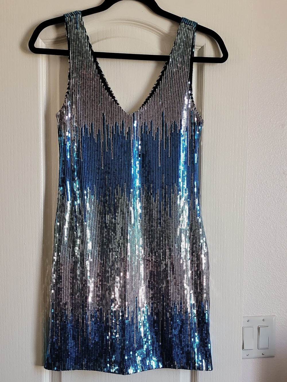 As U Wish- Silver and Blue Sequin V-Neck Mini Dress